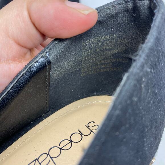 ShoeDazzle Esperanza Black Suede Heels with Gold Stiletto Detail Size 7 - Picture 8 of 8